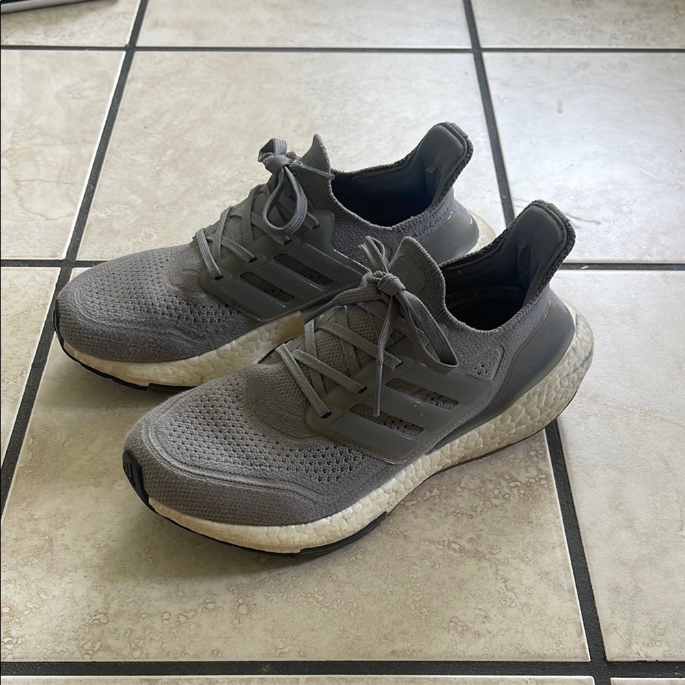 Adidas Gray and White Athletic Shoes with Boost Technology